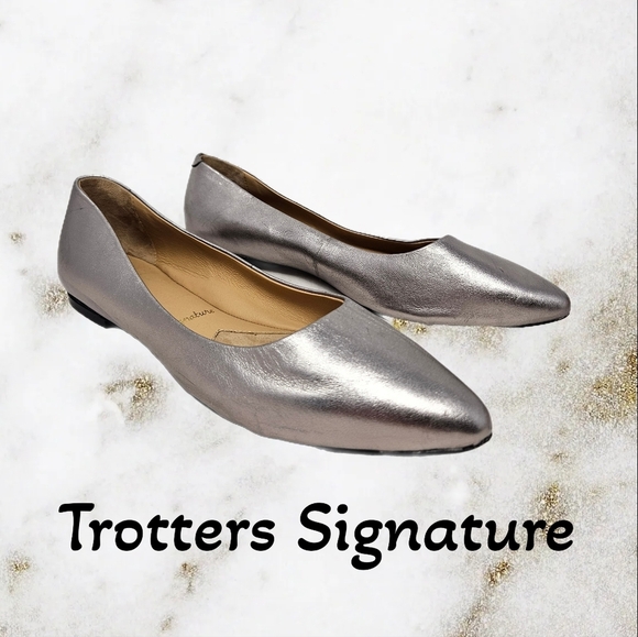 Trotters Signature Ballet Flats Womens Sz 11M Metallic Silver Dressy Comfort - Picture 1 of 13